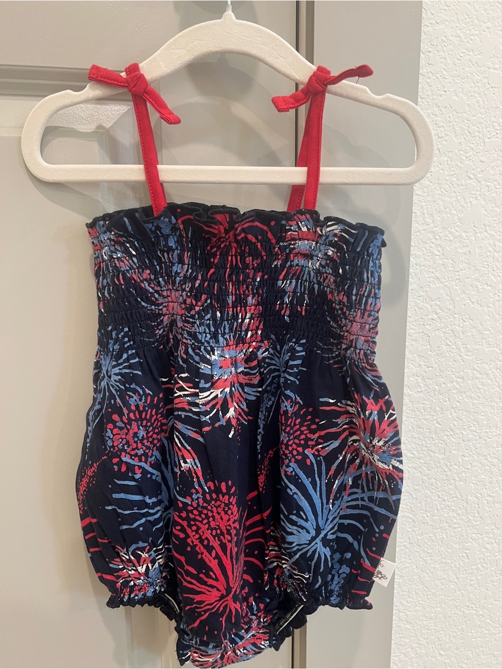 Burt's Bees Navy Red and Blue Firework-Print Bubble Romper